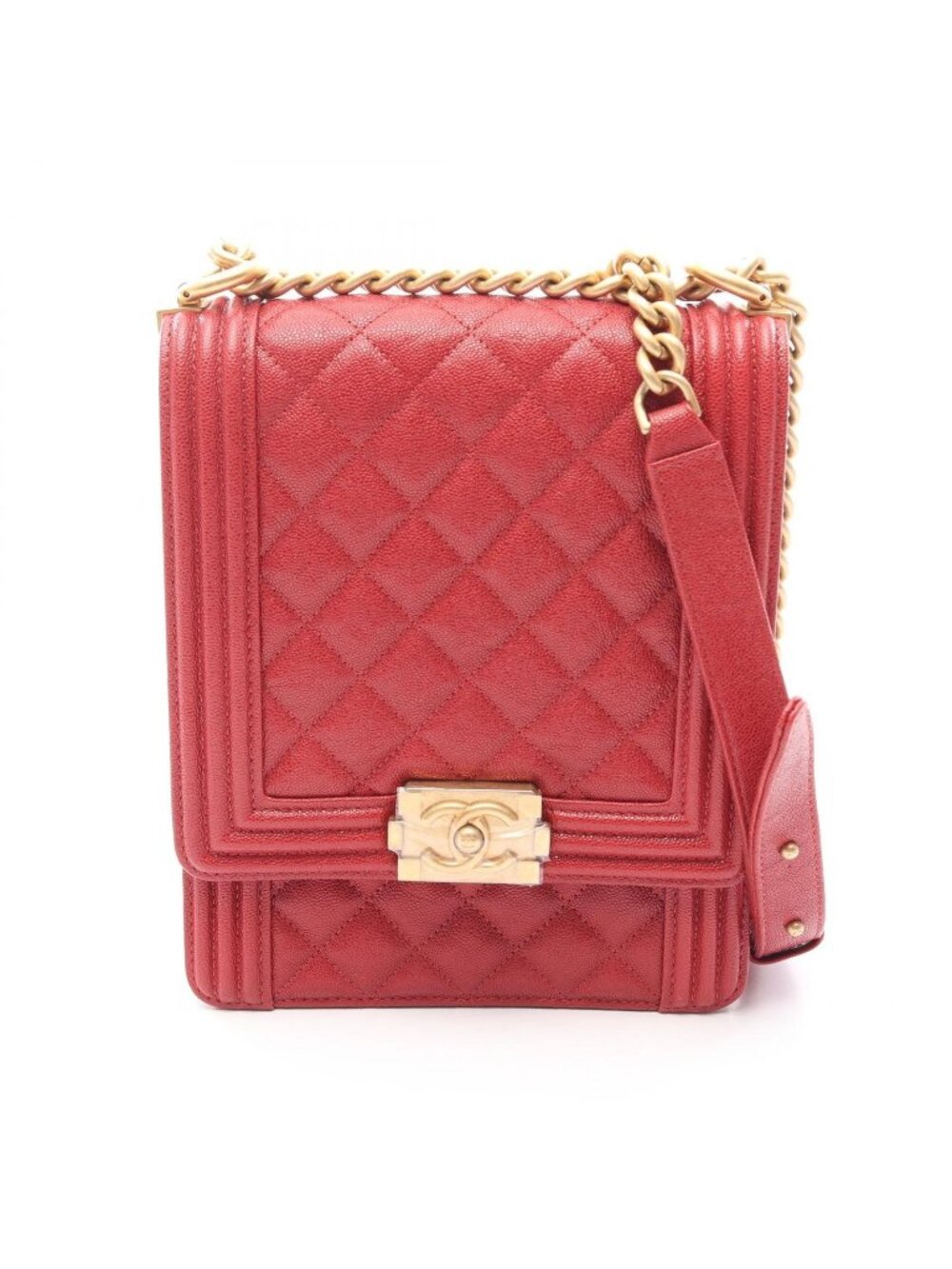 Chanel Shoulder Bag Boy Quilted Red Calf Boy Chain